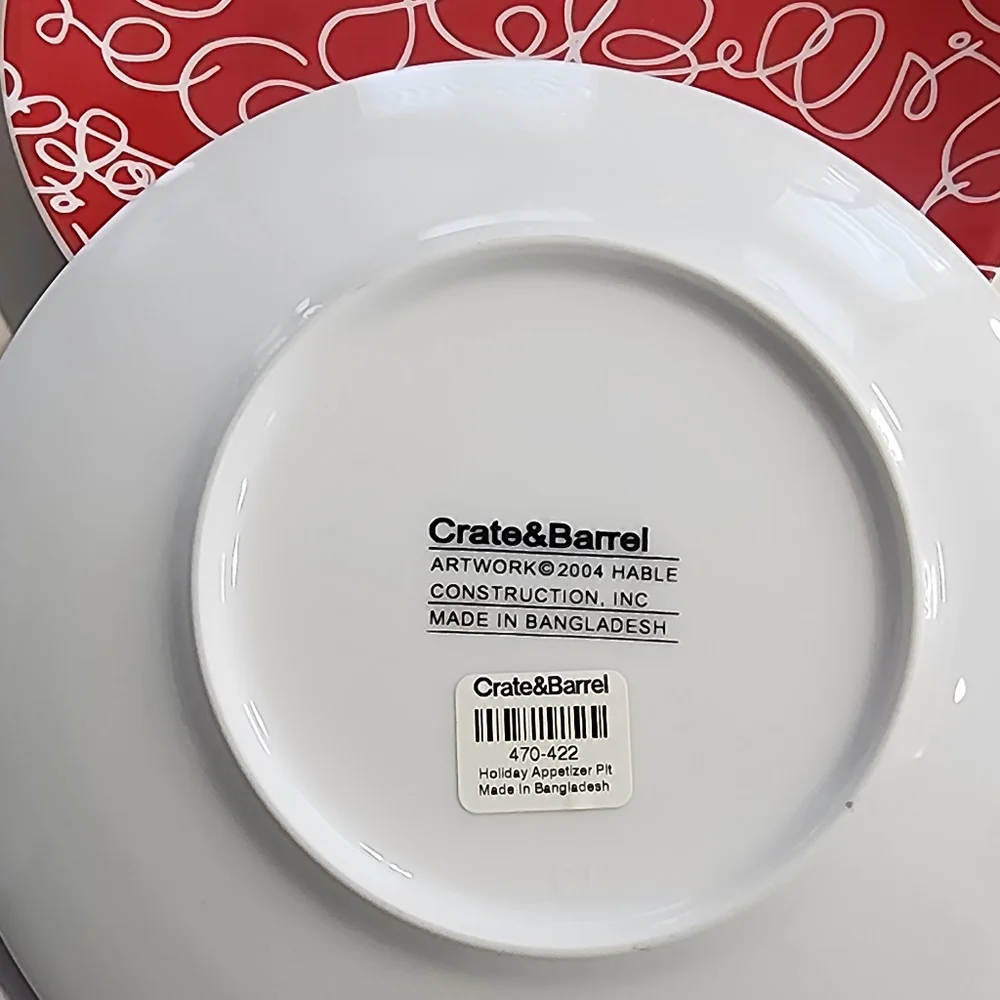 4 Crate&Barrrel Script Design Holiday Appetizer Or Dessert Plates